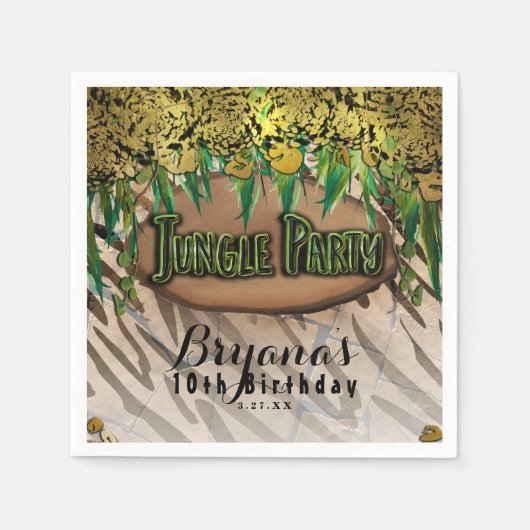Serviette En Papier JUNGLE PARTY Gold Glam Poster de animal (Devant)