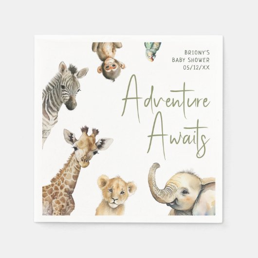 Serviette En Papier Jungle Safari Animaux Aventure Attend Baby shower (Devant)