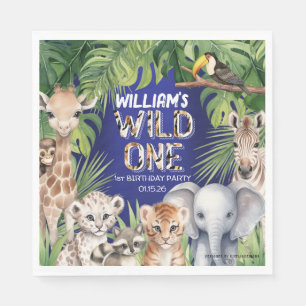 Serviette En Papier Jungle thème 1er anniversaire Wild one marine bleu