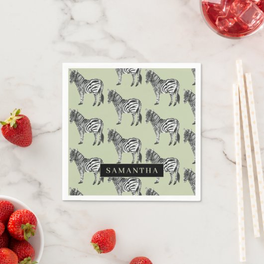 Serviette En Papier Jungle Zebra Wild Motif & Nom personnalisé (En situation)