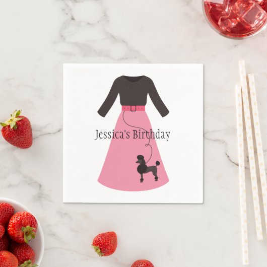 Serviette En Papier Jupe Retro Pink Poodle personnalisable (En situation)