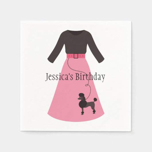 Serviette En Papier Jupe Retro Pink Poodle personnalisable (Devant)