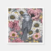 Serviette En Papier Jus gris et fleurs (Devant)