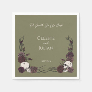 Serviette En Papier Jusqu'à la mort Olive Vert Gothique Crâne & Rose M