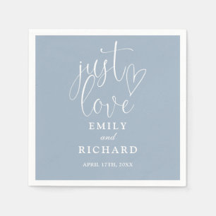 Serviette En Papier Just Love Écriture Élégant Mariage Bleu Poussiéreu
