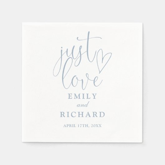 Serviette En Papier Just Love Script élégant Dusty Blue Mariage (Devant)