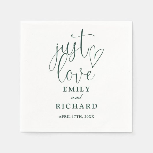 Serviette En Papier Just Love Script Elegant Emerald Green Mariage (Devant)