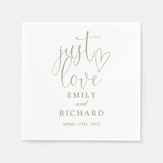 Serviette En Papier Just Love Script Elegant Sage Green Mariage (Devant)
