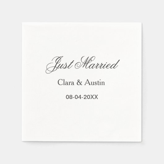 Serviette En Papier Just Married add couple name date year wedding sim (Devant)
