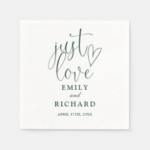 Serviette En Papier Juste Amour Script Élégant Vert Émeraude Mariage