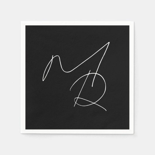 Serviette En Papier Juste les initiales... Monogramme mince simple B&W (Devant)