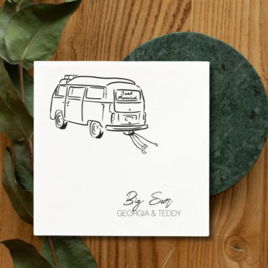 Serviette En Papier Juste marié Doodle Car Mariage cocktail napkin