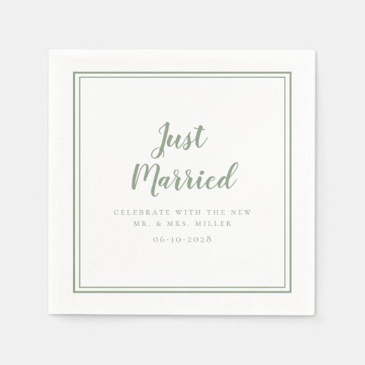 Serviette En Papier Juste Marié Mariage M. & Mme Rustic Sage Green (Devant)