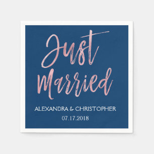 Serviette En Papier Juste marié Marine bleu et Rose Gold Foil serviett