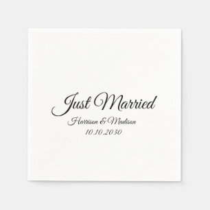 Serviette En Papier Juste marié noir blanc script personnalisé élégant