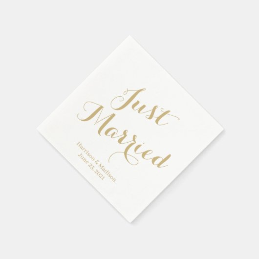 Serviette En Papier Juste marié or script personnalisé élégant Mariage (Coin)