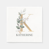 Serviette En Papier K Monogramme Floral Personnalisé (Devant)