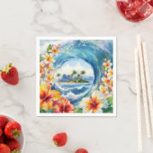 Serviette En Papier Kai Aloha Hibiscus Aquarelle Vague (En situation)