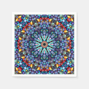 Serviette En Papier Kaléidoscope bleu vintage de fractale de merveill