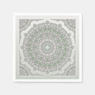 Serviette En Papier Kaleidoscope Fractal Mandala - vert gris