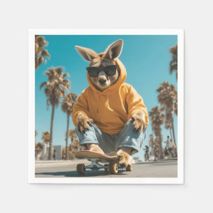 Serviette En Papier Kangaroo cool en lunettes de soleil sur un skatebo
