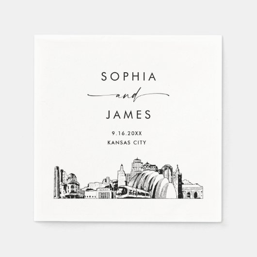 Serviette En Papier Kansas City Skyline Modern Mariage Cocktail (Devant)