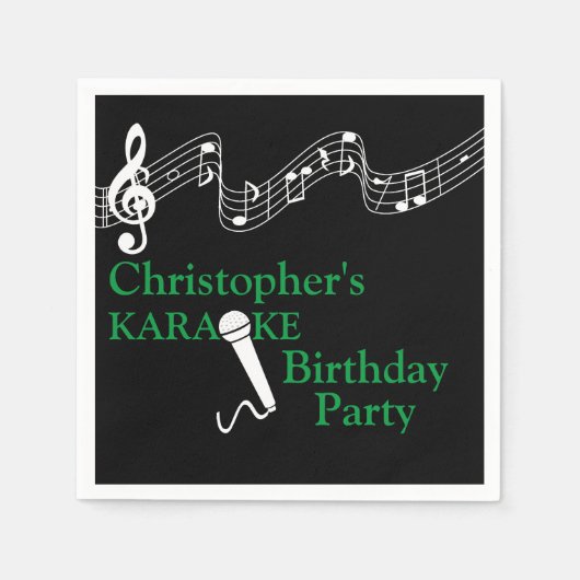 Serviette En Papier Karaoke Party Échelle musicale Microphone Vert (Devant)