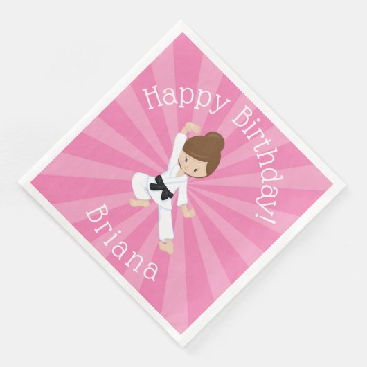 Serviette En Papier Karate Anniversaire Fille rose (Coin)