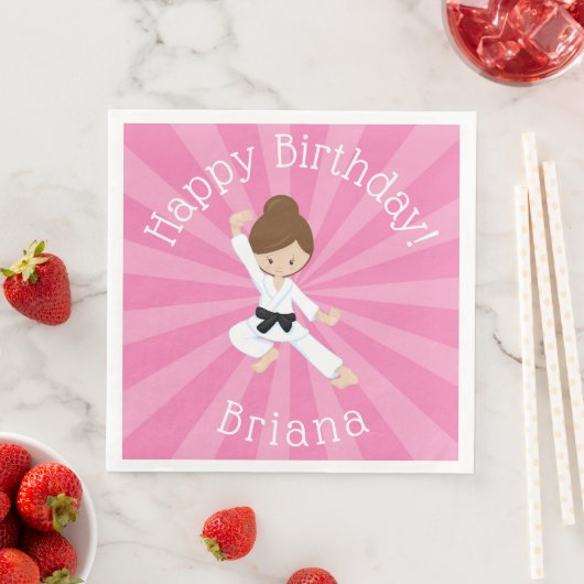 Serviette En Papier Karate Anniversaire Fille rose (En situation)