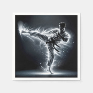 Serviette En Papier Karate Man Avec Neon Energy Light Trails