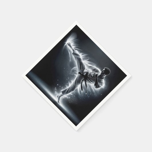 Serviette En Papier Karate Man Avec Neon Energy Light Trails (Coin)