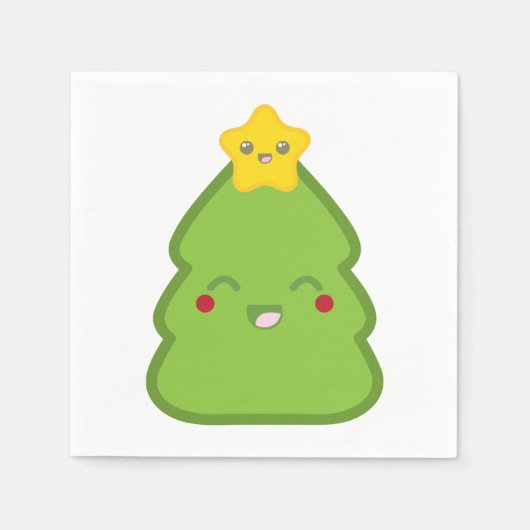 Serviette En Papier Kawaii Arbre de Noël & Papier Étoile Napkins (Devant)