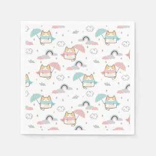 Serviette En Papier Kawaii Chats Rainy Day Motif papier serviettes