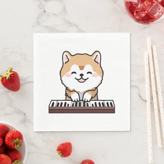 Serviette En Papier Kawaii Chien mignon Jouer Piano Clavier (En situation)