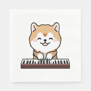 Serviette En Papier Kawaii Chien mignon Jouer Piano Clavier