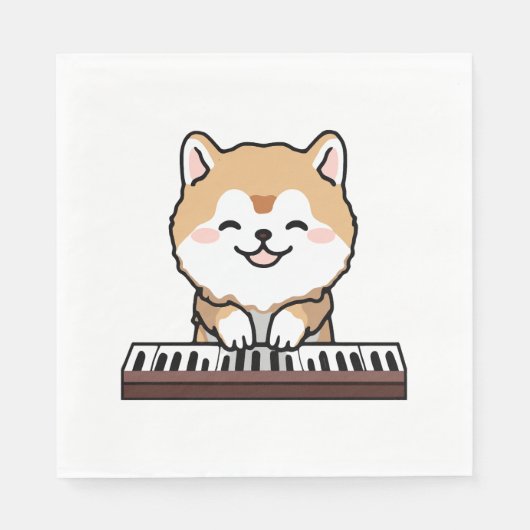 Serviette En Papier Kawaii Chien mignon Jouer Piano Clavier (Devant)