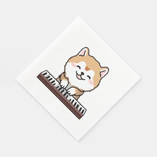Serviette En Papier Kawaii Chien mignon Jouer Piano Clavier (Coin)