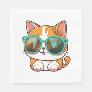 Serviette En Papier Kawaii Cute Happy Chat coloré avec lunettes de sol