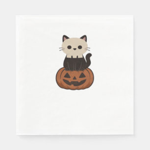 Serviette En Papier Kawaii Halloween Chat et citrouille T-shirt surdim