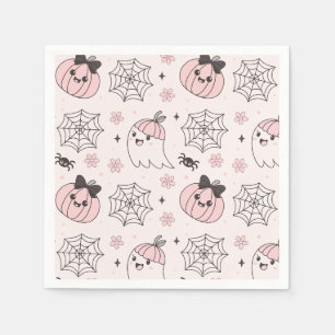 Serviette En Papier Kawaii Motif d'Halloween rose avec Ghost, Citrouil