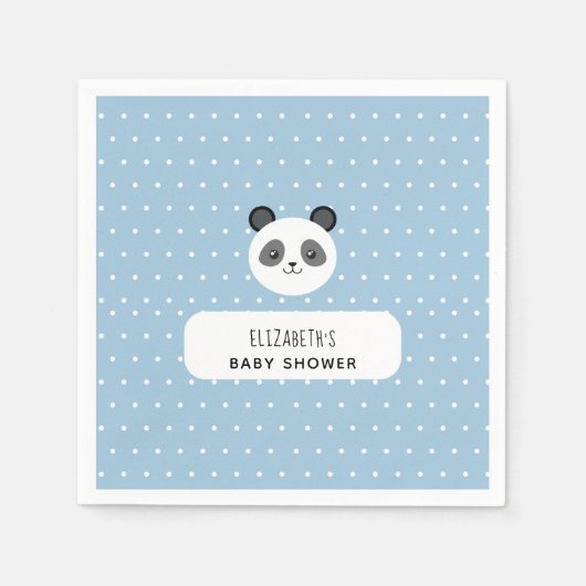 Serviette En Papier Kawaii Panda baby shower bleu pois (Devant)
