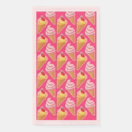 Serviette En Papier Kawaii pink pattern with strawberry ice cream  (Devant)