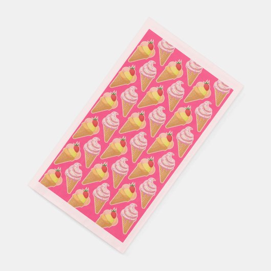 Serviette En Papier Kawaii pink pattern with strawberry ice cream (Coin)