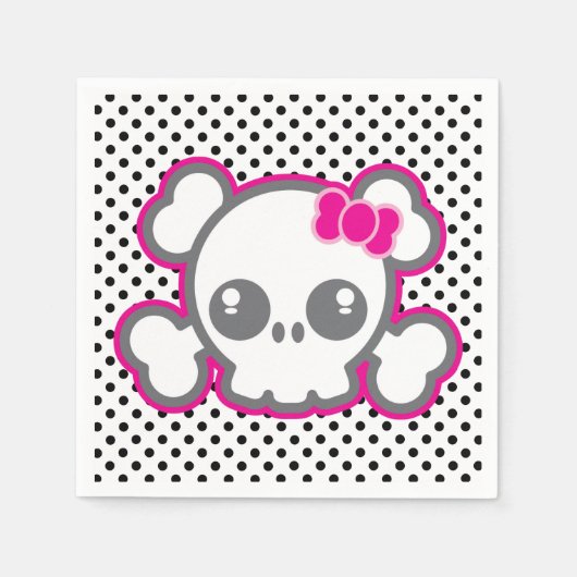 Serviette En Papier Kawaii Pink Ribbon Skull Napkins (Devant)