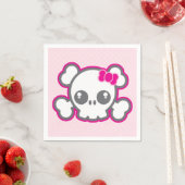 Serviette En Papier Kawaii Pink Ribbon Skull Napkins (En situation)