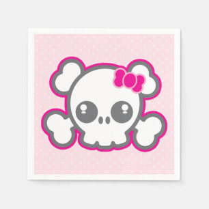Serviette En Papier Kawaii Pink Ribbon Skull Napkins