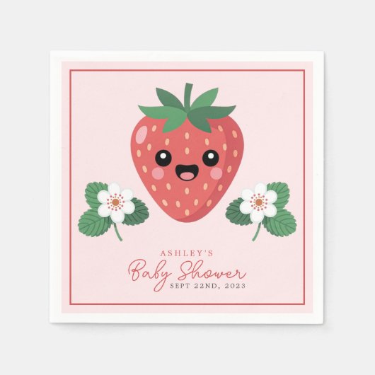 Serviette En Papier Kawaii Strawberry Baby Shower (Devant)