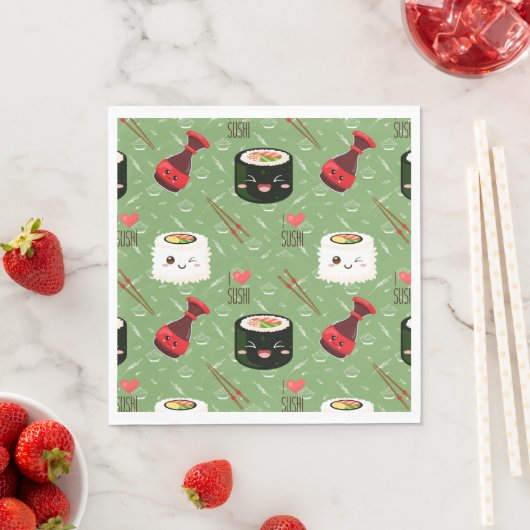 Serviette En Papier Kawaii Sushi Motif (En situation)