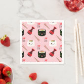 Serviette En Papier Kawaii Sushi Motif rose clair (En situation)