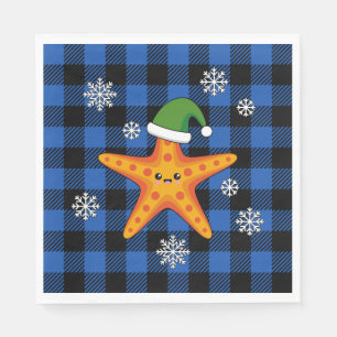 Serviette En Papier Kawaii Xmas Starfish sur Blue Buffalo Motif